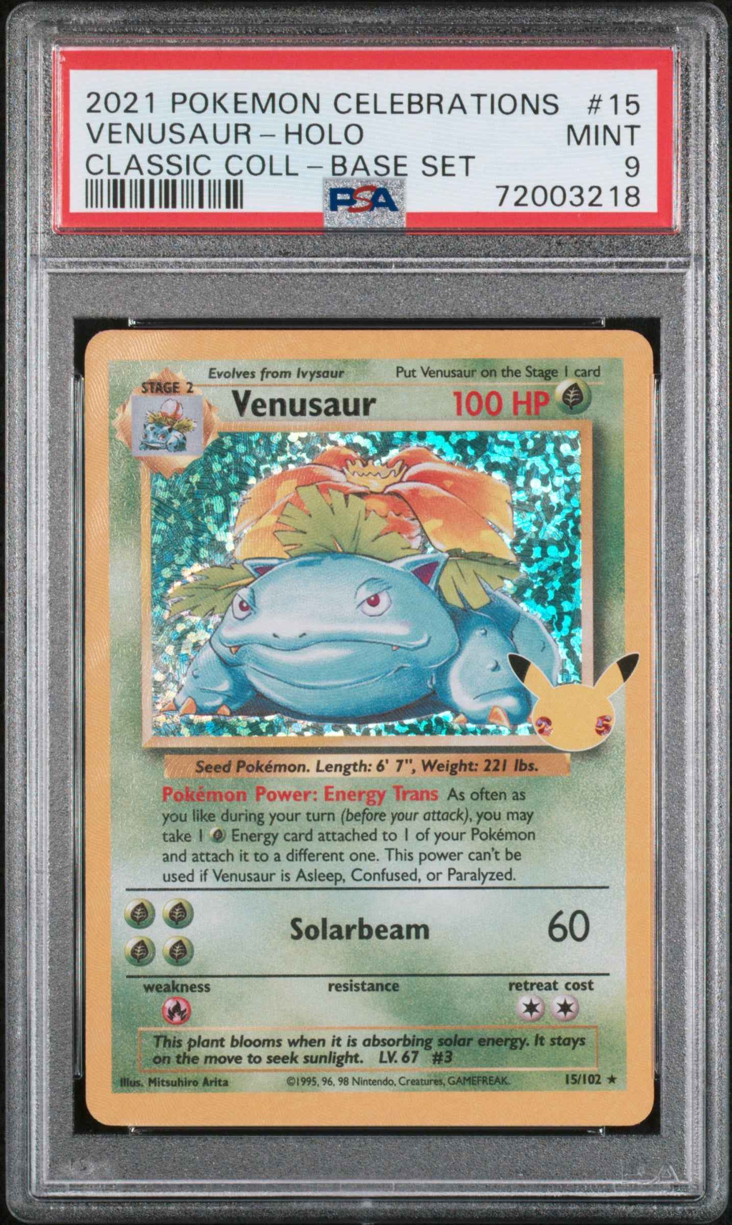 Venusaur Holo 15 Celebrations Classic Collection Pokemon PSA 9