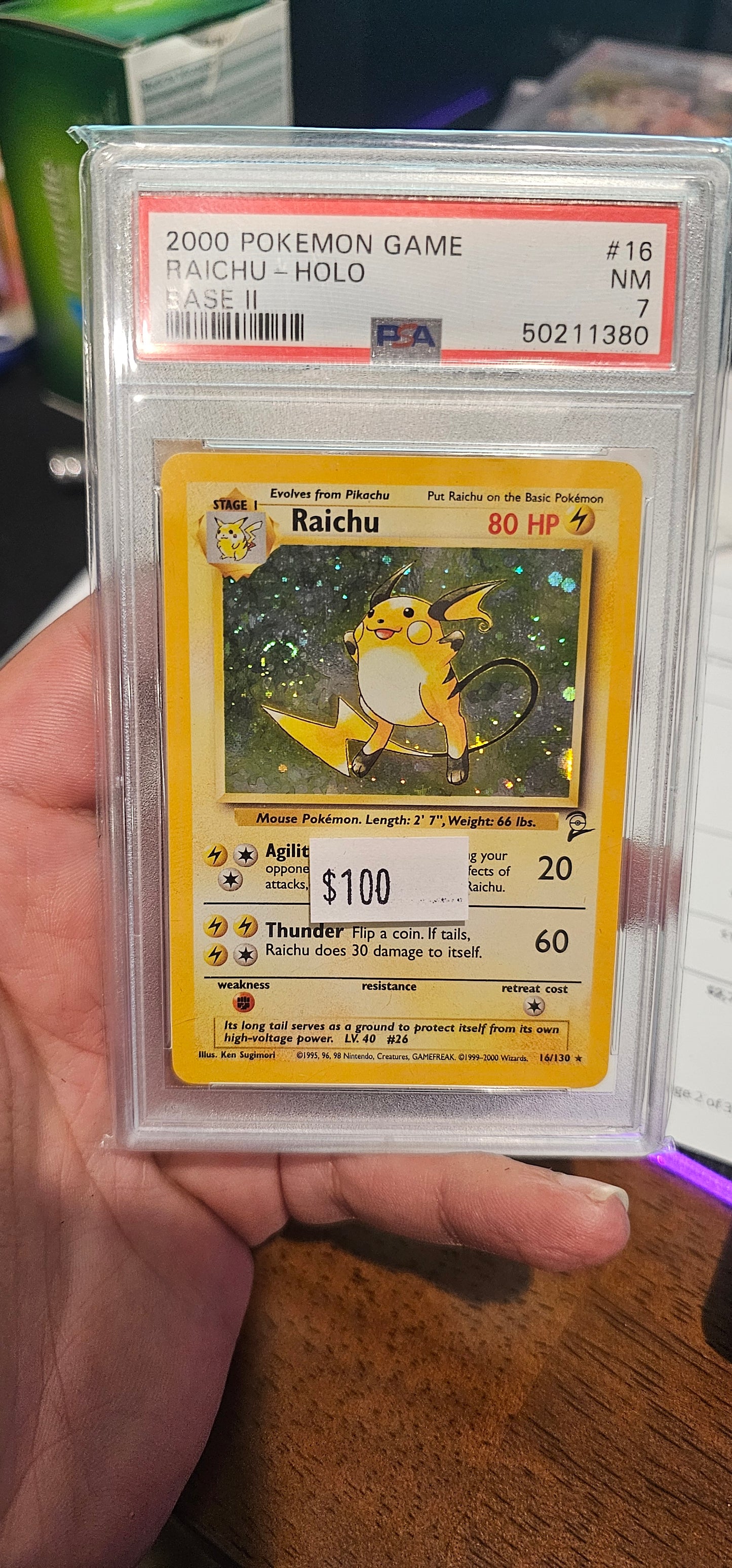 Raichu Holo 16/103 Game Base 2 Pokemon PSA 7