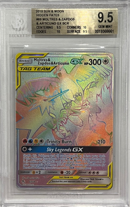 [Bgs 9.5 Gold] Moltres & Zapdos & Articuno GX SCR 69 Sun And Moon Hidden Fates 