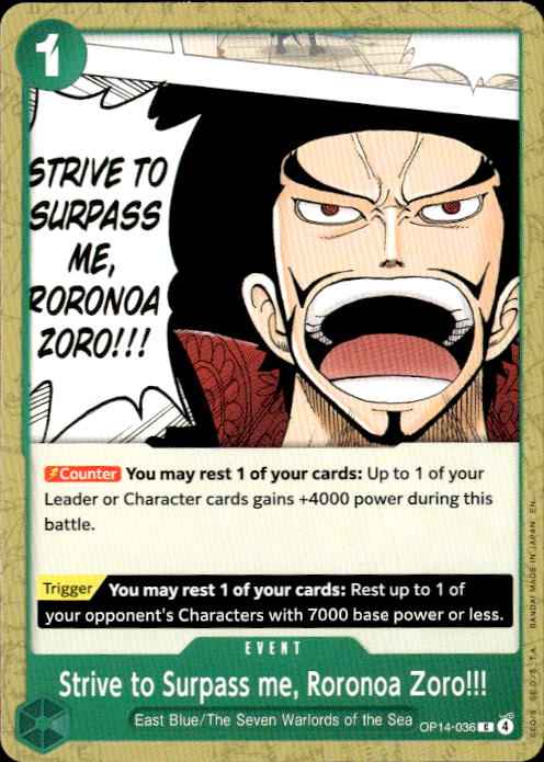 Strive to Surpass me, Roronoa Zoro!!! OP14-036 The Azure Sea's SevenOne Piece NM