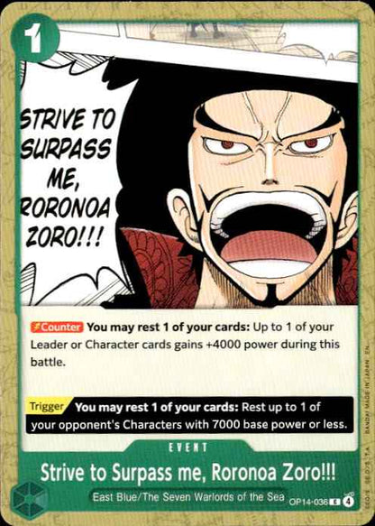 Strive to Surpass me, Roronoa Zoro!!! OP14-036 The Azure Sea's SevenOne Piece NM