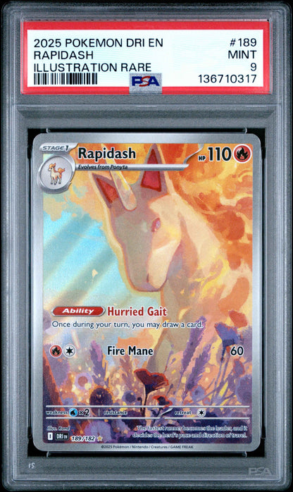 Rapidash 189/182 Illustration Rare Dri En-Destined Rivals Pokemon PSA 9