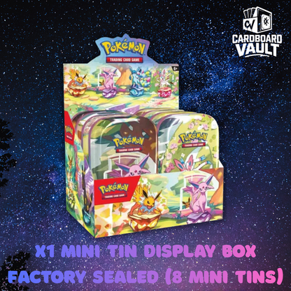 POKÉMON TCG Scarlet & Violet 8.5: Prismatic Evolutions Mini Tin Display Box Factory Sealed (8 Mini Tins)